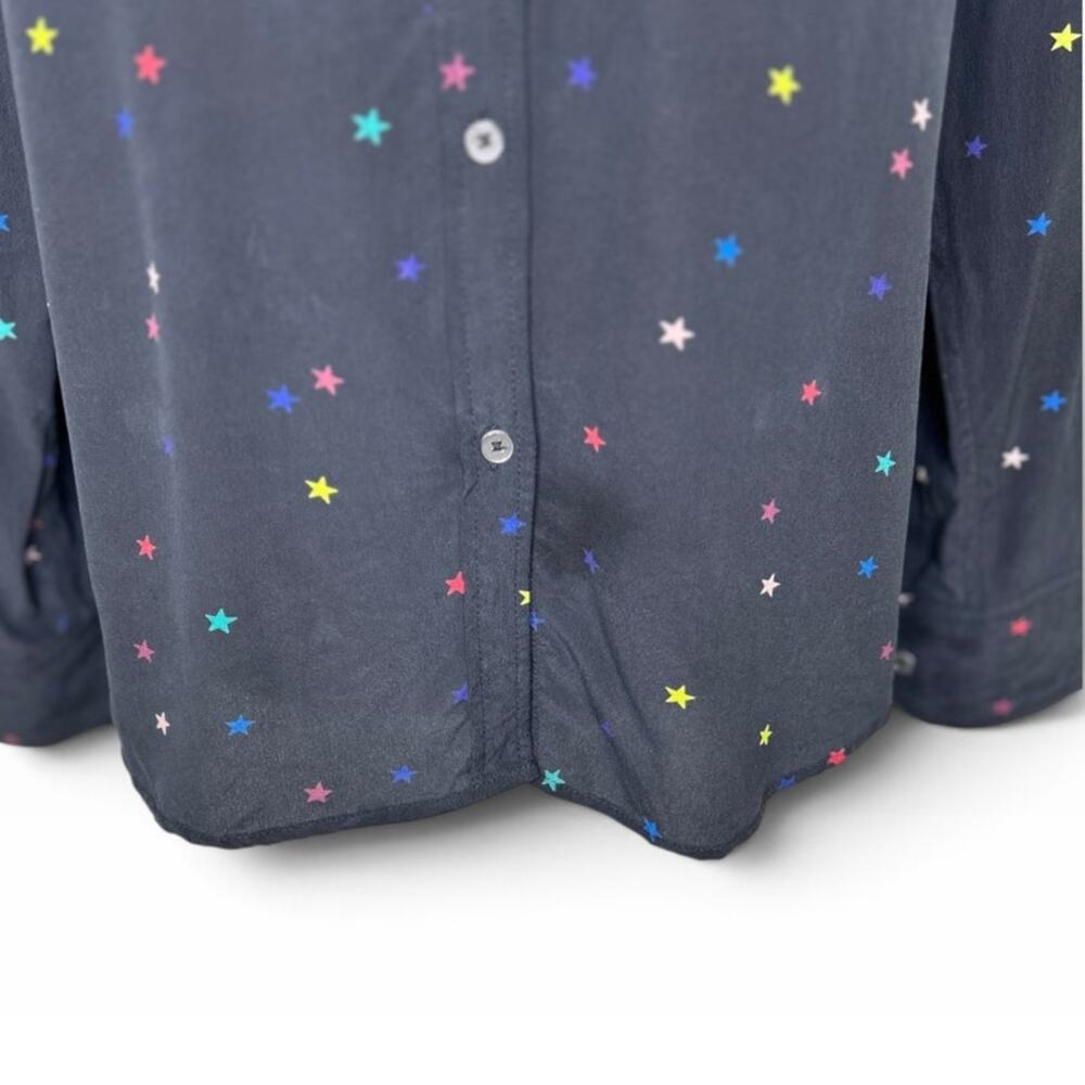 Rails Kate 100%Silk Black Multi Color Star Print Button Down Long Sleeve Blouse - Picture 8 of 8